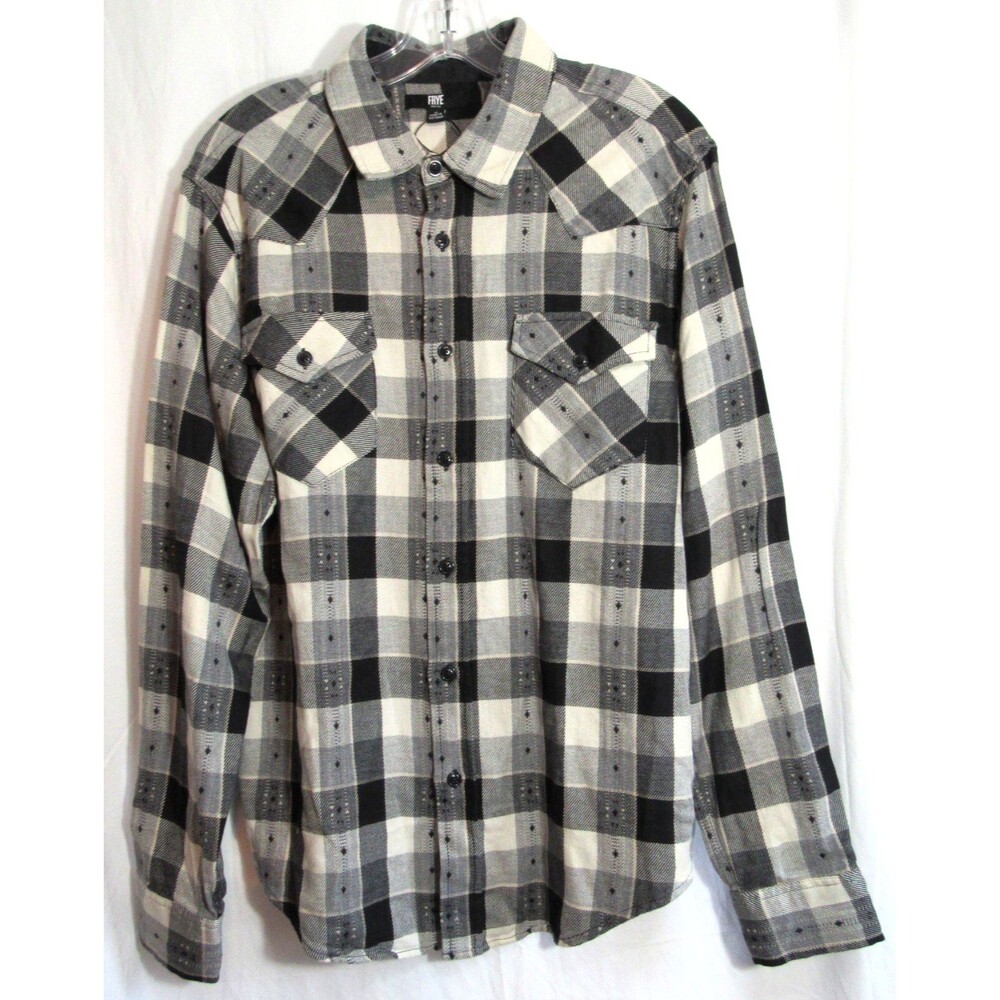 Frye Black Plaid Long Sleeve Button Down Shirt Size Medium NWOT